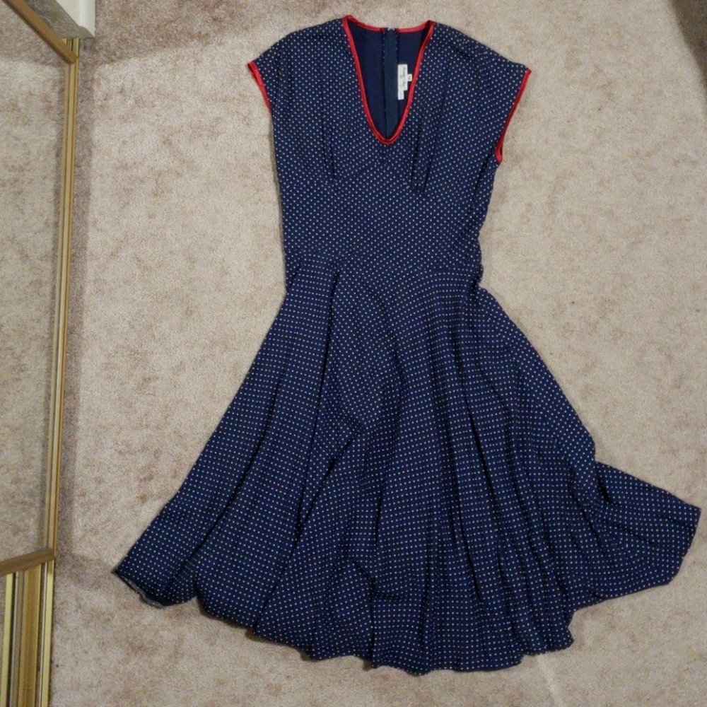 Stop Staring! XL Navy Polkadot Swing Dress